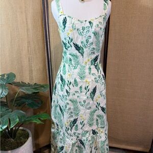 C&C California Green and White Floral Midi Dress